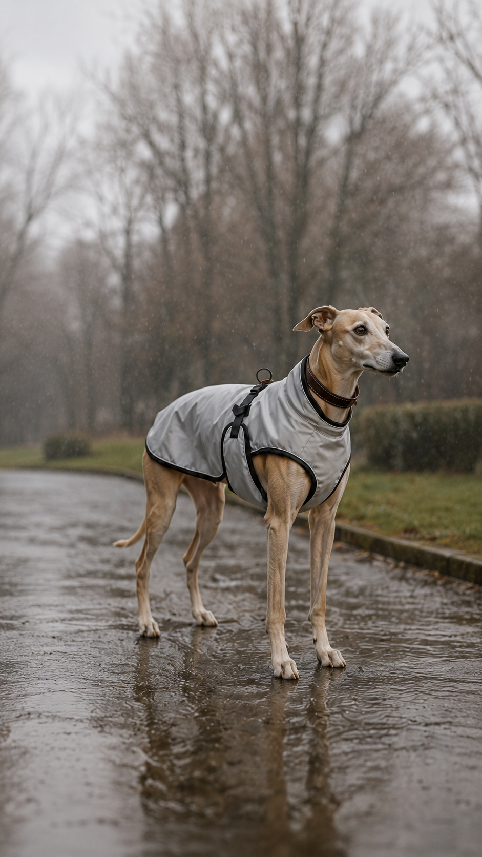 Dog dressed for changing weather