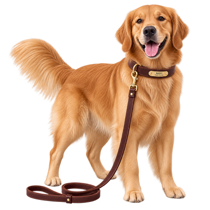 Personalized Leather Dog Collar & Leash Set
