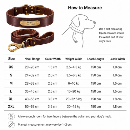 Personalized Leather Dog Collar & Leash Set