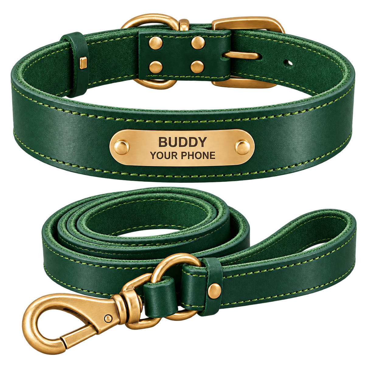 Personalized Leather Dog Collar & Leash Set