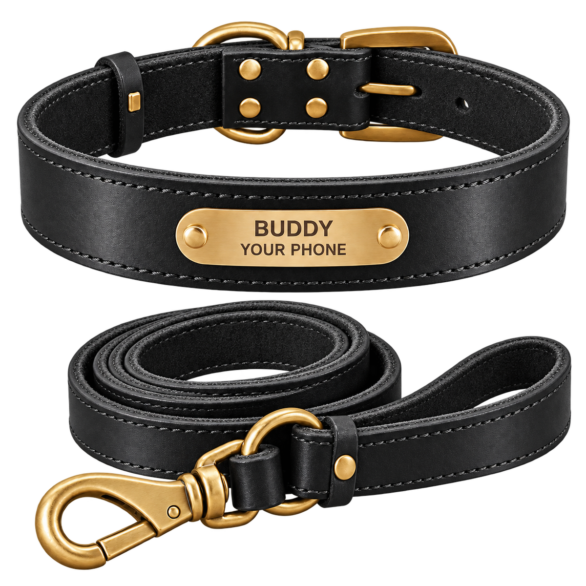Personalized Leather Dog Collar & Leash Set