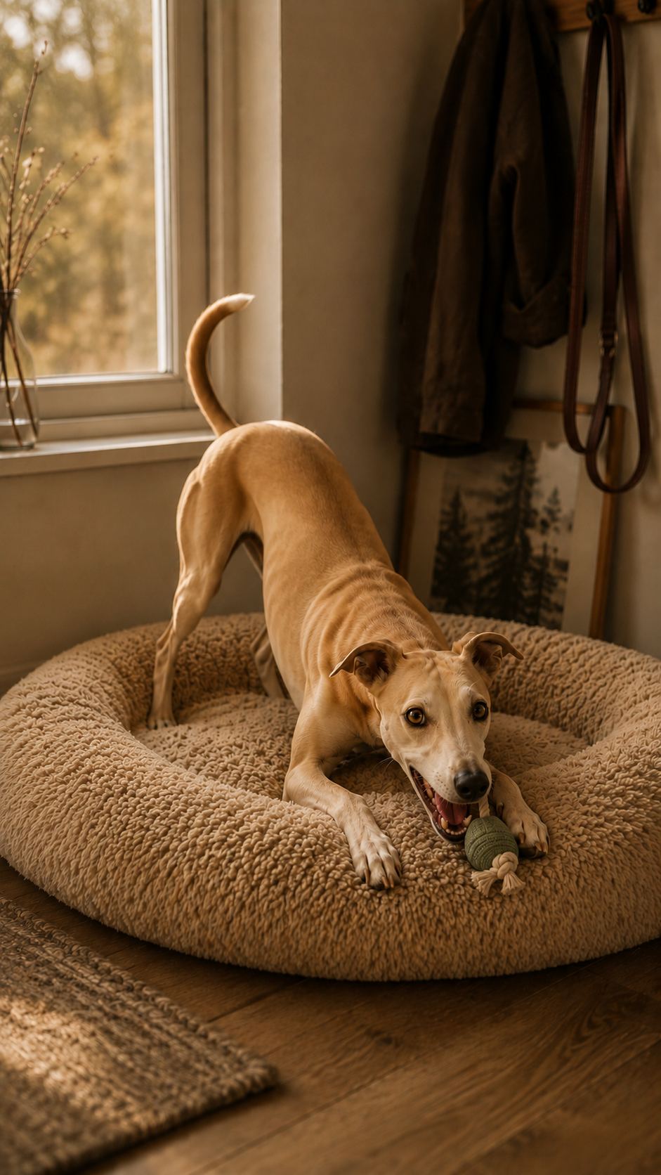 Dog relaxing at home after a walk